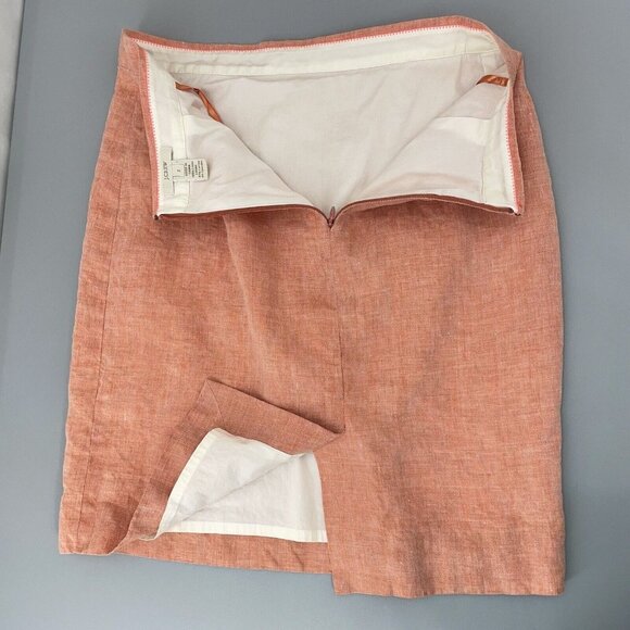 J Crew Linen Skirt Knee Length Straight Lined Orange Peach Womens 2 - Picture 4 of 11
